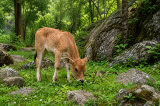 GOMUTRA USES IN CANCER TREATMENT 7 - FEMALE BABY CALF GRAZING IN THE FOREST